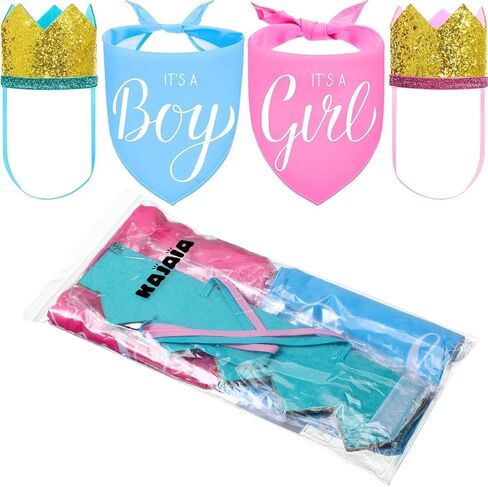 قطعتان من باندانا It's a Boy It's a Girl Dog Bandana لإعلان الطفل، باندانا للكلب وقطعتين من قبعة الكلب على شكل تاج للحيوانات الأليفة، دعائم صور للكلاب والقطط (أزرق، وردي) in Kuwait