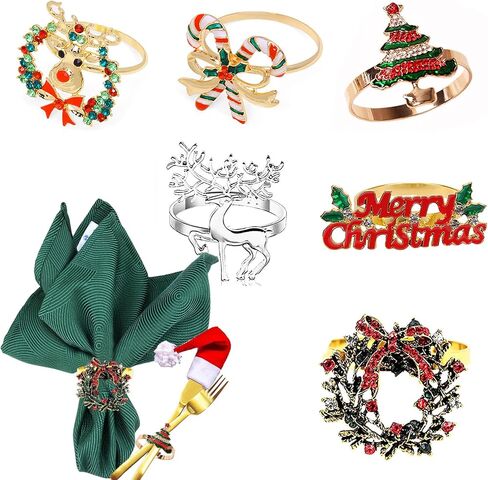 Christmas Napkin Rings Set of 6, Christmas Tree elk Christmas Style for Christmas Party Dinning Table Setting for Holiday Dinner Setting and Christmas Party Table Decorations in Saudi Arabia