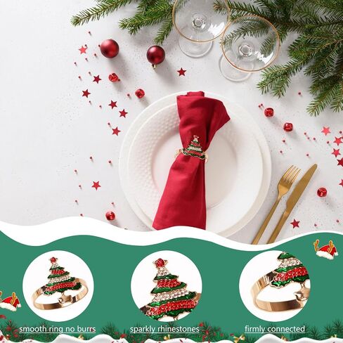 Christmas Napkin Rings Set of 6, Christmas Tree elk Christmas Style for Christmas Party Dinning Table Setting for Holiday Dinner Setting and Christmas Party Table Decorations in Saudi Arabia