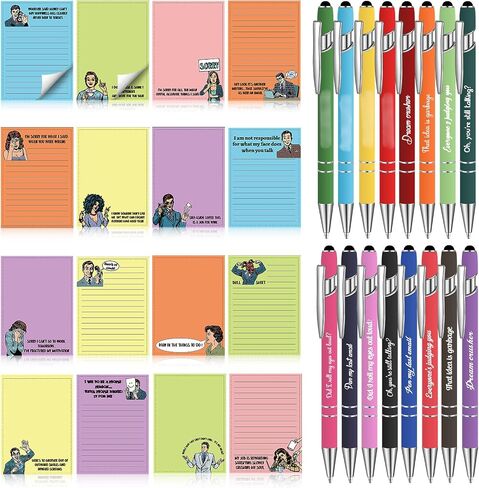 32 Pack Funny Notepads Funny Pens Sticky Notepads with Snarky Office Pens Bulk to Do List Sticky Notepads Funny Office Supplies for Coworker Teacher Student Nurse Women (Funny) in Kuwait