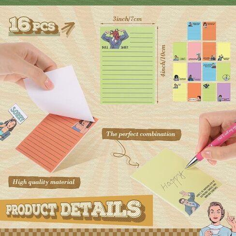 32 Pack Funny Notepads Funny Pens Sticky Notepads with Snarky Office Pens Bulk to Do List Sticky Notepads Funny Office Supplies for Coworker Teacher Student Nurse Women (Funny) in Kuwait
