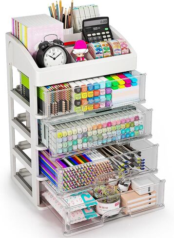 Desktop Organizer with Drawers, 3 Drawer Desk Organizer, White Storage Organizer with Drawers, Storage Drawers for Desk, Desk Top Storage, Plastic Desk Organizer for Office, Bathroom, Makeup, Craft in Saudi Arabia