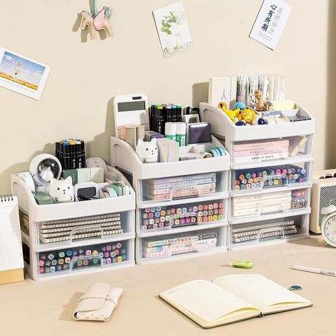 Desktop Organizer with Drawers, 3 Drawer Desk Organizer, White Storage Organizer with Drawers, Storage Drawers for Desk, Desk Top Storage, Plastic Desk Organizer for Office, Bathroom, Makeup, Craft in Saudi Arabia