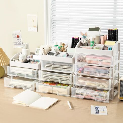 Desktop Organizer with Drawers, 3 Drawer Desk Organizer, White Storage Organizer with Drawers, Storage Drawers for Desk, Desk Top Storage, Plastic Desk Organizer for Office, Bathroom, Makeup, Craft in Saudi Arabia