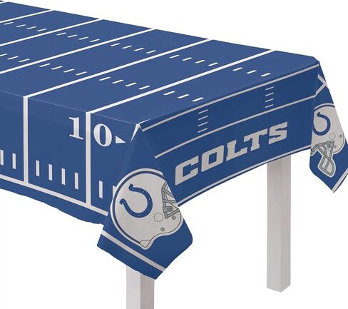 غطاء طاولة بلاستيكي مطبوع بالكامل من Amscan Indianapolis Colts - 54 بوصة × 96 بوصة (قطعة واحدة) - ألوان نابضة بالحياة ومواد متينة - مثالية لاحتفالات الألعاب والبوابات الخلفية in Saudi Arabia