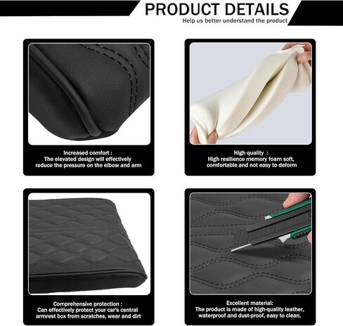 Car Center Console Cover, 12.6" x 8.5" Memory Foam Armrest Cushion Protection Pad, Waterproof Leather Auto Center Middle Console Cover Mat, Universal Car Accessory for Most Car in Saudi Arabia