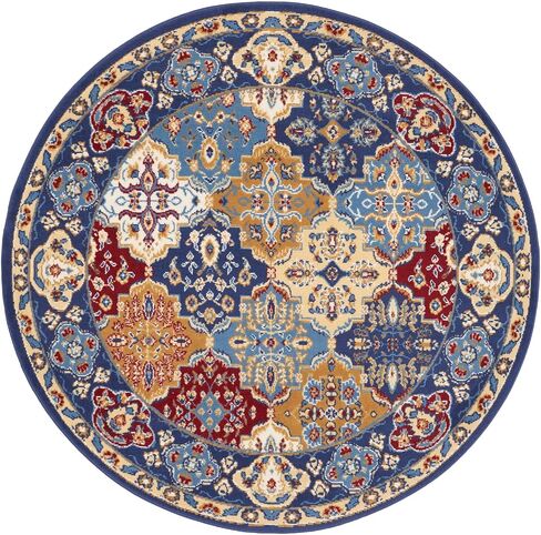 Nourison Grafix تقليدي متعدد الألوان 5'3" × منطقة مستديرة - سجادة، سهلة التنظيف، لا تساقط، غرفة النوم، غرفة المعيشة، غرفة الطعام، المطبخ (5 دائري) in Saudi Arabia