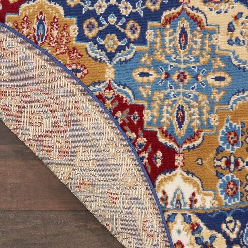 Nourison Grafix تقليدي متعدد الألوان 5'3" × منطقة مستديرة - سجادة، سهلة التنظيف، لا تساقط، غرفة النوم، غرفة المعيشة، غرفة الطعام، المطبخ (5 دائري) in Saudi Arabia