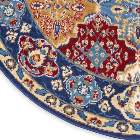 Nourison Grafix تقليدي متعدد الألوان 5'3" × منطقة مستديرة - سجادة، سهلة التنظيف، لا تساقط، غرفة النوم، غرفة المعيشة، غرفة الطعام، المطبخ (5 دائري) in Saudi Arabia