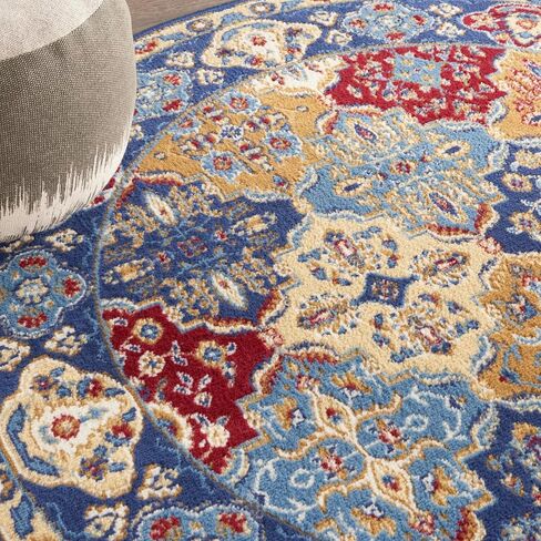 Nourison Grafix تقليدي متعدد الألوان 5'3" × منطقة مستديرة - سجادة، سهلة التنظيف، لا تساقط، غرفة النوم، غرفة المعيشة، غرفة الطعام، المطبخ (5 دائري) in Saudi Arabia