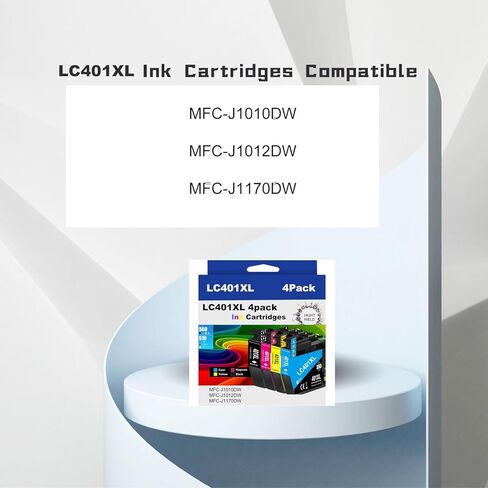 خراطيش حبر LC401XL متوافقة مع Brother LC401XL LC401 لطابعة Brother MFC-J1010DW MFC-J1012DW MFC-J1170DW 4 عبوات XL (1 أسود، 1 سماوي، 1 أرجواني، 1 أصفر) in Kuwait