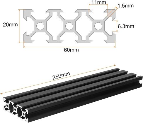 uxcell V Slot 2060 Aluminum Extrusion Profile European Standard 250mm x 60mm Anodized Black Linear Rail Extrusion Frame for 3D Printer, CNC, DIY in Saudi Arabia