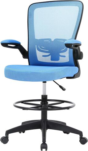 Drafting Chair Tall Office Chair Mid-Back Mesh Ergonomic Computer Chair High Adjustable Standing Desk Chair with Lumbar Support Adjustable Foot Ring and Flip-Up Arms (Black) in Saudi Arabia
