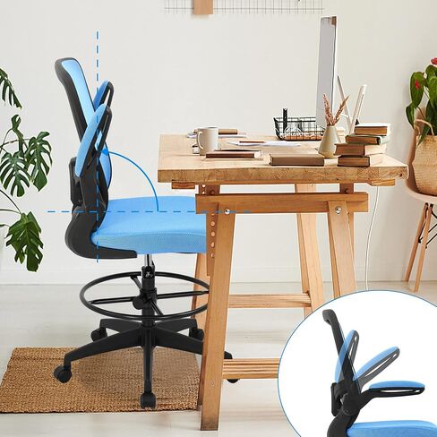 Drafting Chair Tall Office Chair Mid-Back Mesh Ergonomic Computer Chair High Adjustable Standing Desk Chair with Lumbar Support Adjustable Foot Ring and Flip-Up Arms (Black) in Saudi Arabia