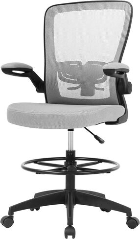 Drafting Chair Tall Office Chair Mid-Back Mesh Ergonomic Computer Chair High Adjustable Standing Desk Chair with Lumbar Support Adjustable Foot Ring and Flip-Up Arms (Black) in Saudi Arabia