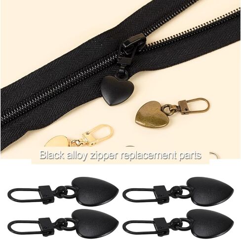 eMagTech 20Pcs Heart Shaped Removable Zipper Detachable Zipper Pullers DIY Sewing Zippers Repair Kits for DIY Clothing Making Accessories Black in Saudi Arabia