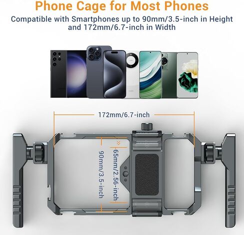قفص هاتف ذكي عالمي بمقابض مزدوجة، مثبت فيديو للهاتف من الألومنيوم لهاتف iPhone/Samsung، مثبت حافظة مدونات الفيديو لصناعة الأفلام لـ Tiktok/YouTube، حامل قفص الهاتف مع 5* حوامل أحذية باردة in Kuwait