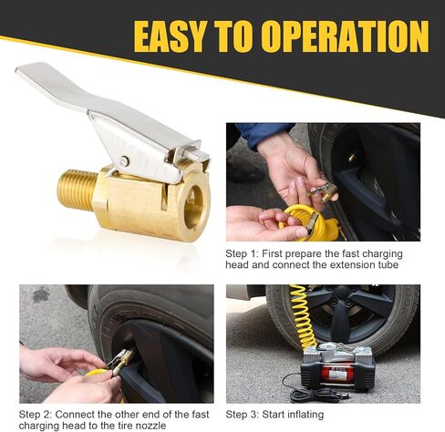 4 PCS Car Tire Quick Inflation Chuck, Reinforced Type Air Pump Nozzle Leak-Free Adapter, Tire Inflation Air Chuck Standard Thread Quick Connector, Universal for Car Connection Tool (Gold) in Saudi Arabia
