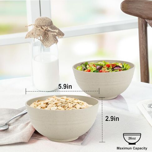 Unbreakable Cereal Bowls, 26 OZ Wheat Straw Bowls Set of 6, Microwave and Dishwasher Safe Kids Bowls for Kitchen, Lightweight Serving Bowls for Soup, Salad, Oatmeal (Multi Colors) in Saudi Arabia