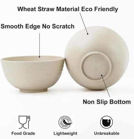 Unbreakable Cereal Bowls, 26 OZ Wheat Straw Bowls Set of 6, Microwave and Dishwasher Safe Kids Bowls for Kitchen, Lightweight Serving Bowls for Soup, Salad, Oatmeal (Multi Colors) in Saudi Arabia