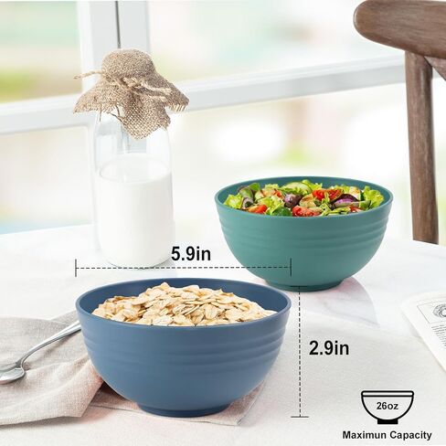 Unbreakable Cereal Bowls, 26 OZ Wheat Straw Bowls Set of 6, Microwave and Dishwasher Safe Kids Bowls for Kitchen, Lightweight Serving Bowls for Soup, Salad, Oatmeal (Multi Colors) in Saudi Arabia