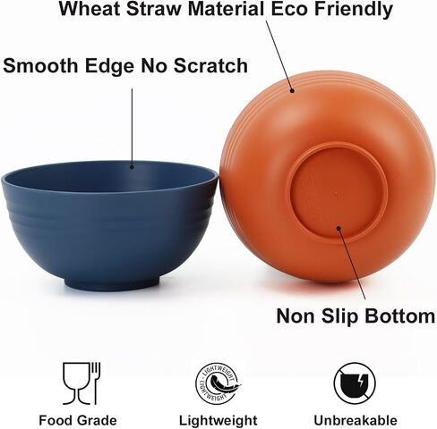 Unbreakable Cereal Bowls, 26 OZ Wheat Straw Bowls Set of 6, Microwave and Dishwasher Safe Kids Bowls for Kitchen, Lightweight Serving Bowls for Soup, Salad, Oatmeal (Multi Colors) in Saudi Arabia