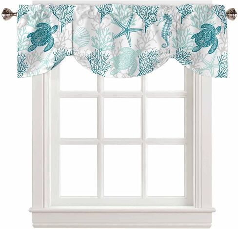 Blue Grey Coastal Valances for Windows, Summer Beach Kitchen Curtains Window Treatment Nautical Decor, Sea Turtle Coral Ocean Rod Pocket Short Window Valances for Living Room/Bedroom, 54"x18" in Saudi Arabia