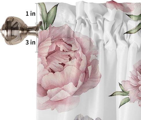 Watercolor Vintage Pink Floral Tie Up Curtain Valance for Windows/Living Room/Kitchen/Bathroom Farmhouse, Pink Flower White Short Rod Pocket Curtain Window Treatment, 1 Panel 54x18 in Saudi Arabia