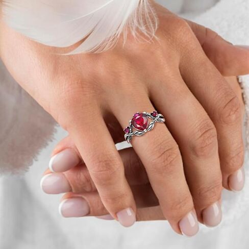 Heart Birthstone Ring for Women Oxidized Silver Engagement Ring Green Emerald/Moss Agate/Red Ruby Gemstone Promise Ring Jewelry Ring Gift for Love Mother Wife Bride Sister Girl Size 5-9 in Saudi Arabia
