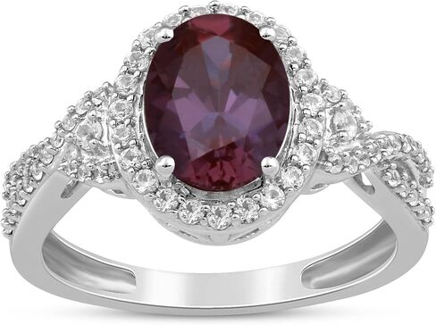 Jewelili Sterling Silver 9x7 MM Oval Alexandrite and Round Created White Sapphire Ring in Saudi Arabia