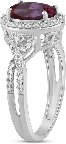 Jewelili Sterling Silver 9x7 MM Oval Alexandrite and Round Created White Sapphire Ring in Saudi Arabia