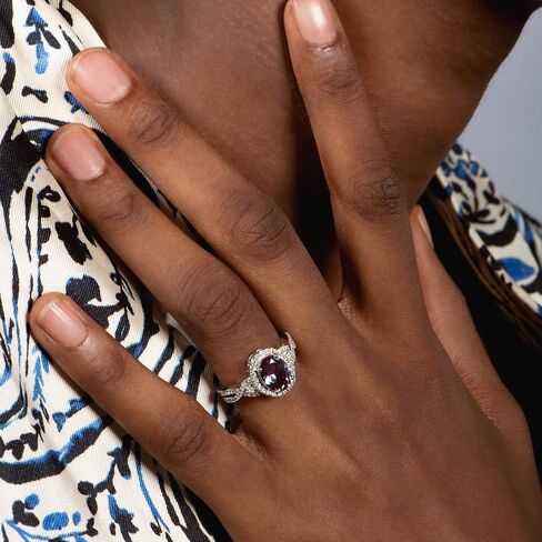 Jewelili Sterling Silver 9x7 MM Oval Alexandrite and Round Created White Sapphire Ring in Saudi Arabia