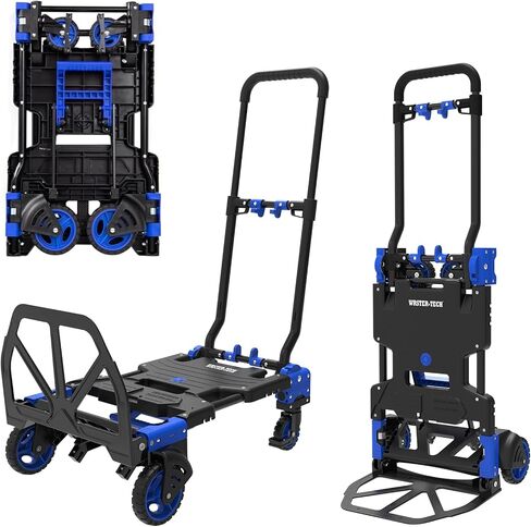 Hand Truck Dolly with Foldable Basket, 200 LBS Capacity Portable Folding Hand Truck with Retractable & Adjustable Handle, Convertible Hand Cart with 4 Wheels, Collapsible Dolly Cart for Moving in Saudi Arabia