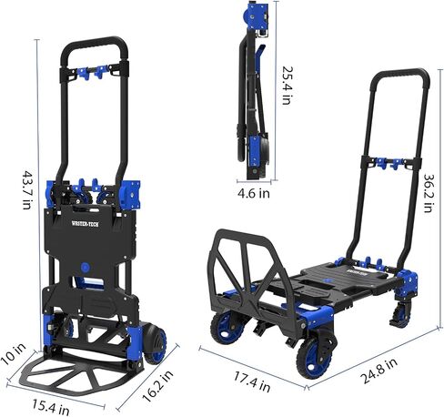 Hand Truck Dolly with Foldable Basket, 200 LBS Capacity Portable Folding Hand Truck with Retractable & Adjustable Handle, Convertible Hand Cart with 4 Wheels, Collapsible Dolly Cart for Moving in Saudi Arabia
