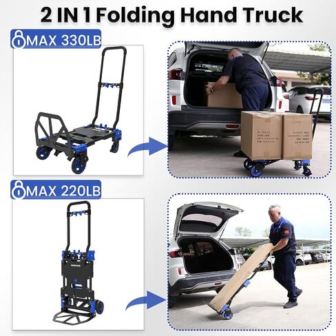 Hand Truck Dolly with Foldable Basket, 200 LBS Capacity Portable Folding Hand Truck with Retractable & Adjustable Handle, Convertible Hand Cart with 4 Wheels, Collapsible Dolly Cart for Moving in Saudi Arabia