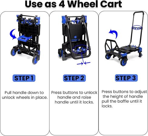 Hand Truck Dolly with Foldable Basket, 200 LBS Capacity Portable Folding Hand Truck with Retractable & Adjustable Handle, Convertible Hand Cart with 4 Wheels, Collapsible Dolly Cart for Moving in Saudi Arabia