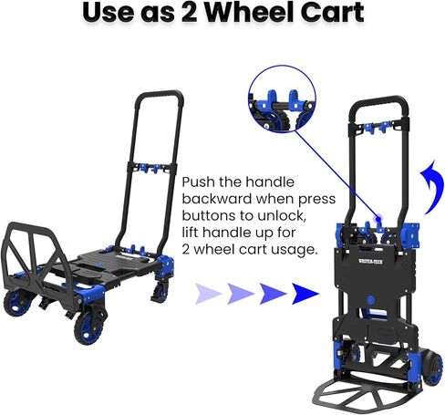 Hand Truck Dolly with Foldable Basket, 200 LBS Capacity Portable Folding Hand Truck with Retractable & Adjustable Handle, Convertible Hand Cart with 4 Wheels, Collapsible Dolly Cart for Moving in Saudi Arabia