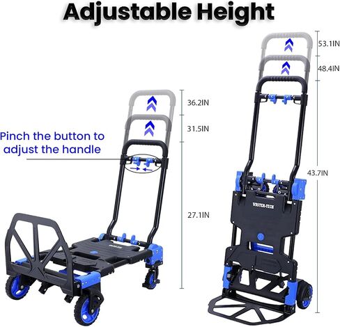 Hand Truck Dolly with Foldable Basket, 200 LBS Capacity Portable Folding Hand Truck with Retractable & Adjustable Handle, Convertible Hand Cart with 4 Wheels, Collapsible Dolly Cart for Moving in Saudi Arabia