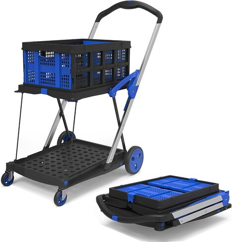 Hand Truck Dolly with Foldable Basket, 200 LBS Capacity Portable Folding Hand Truck with Retractable & Adjustable Handle, Convertible Hand Cart with 4 Wheels, Collapsible Dolly Cart for Moving in Saudi Arabia