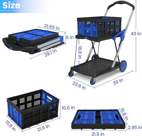 Hand Truck Dolly with Foldable Basket, 200 LBS Capacity Portable Folding Hand Truck with Retractable & Adjustable Handle, Convertible Hand Cart with 4 Wheels, Collapsible Dolly Cart for Moving in Saudi Arabia