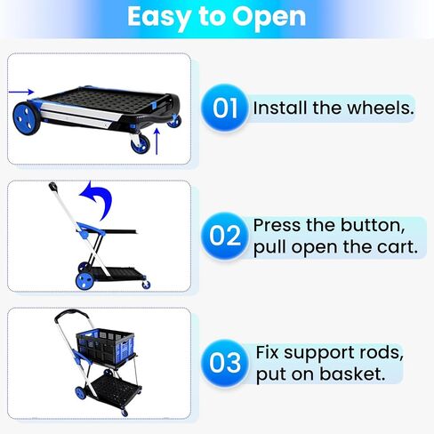 Hand Truck Dolly with Foldable Basket, 200 LBS Capacity Portable Folding Hand Truck with Retractable & Adjustable Handle, Convertible Hand Cart with 4 Wheels, Collapsible Dolly Cart for Moving in Saudi Arabia