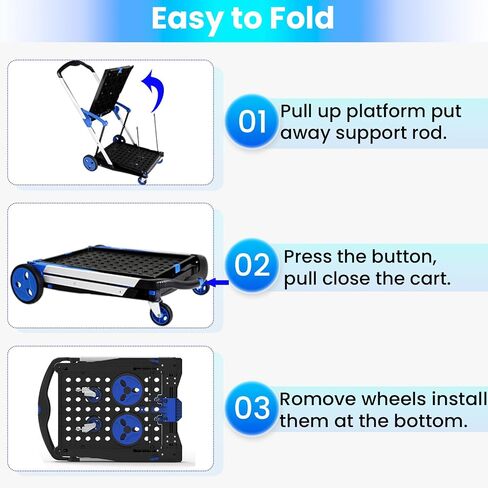 Hand Truck Dolly with Foldable Basket, 200 LBS Capacity Portable Folding Hand Truck with Retractable & Adjustable Handle, Convertible Hand Cart with 4 Wheels, Collapsible Dolly Cart for Moving in Saudi Arabia