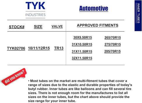 15" Truck Tire Inner Tube, Heavy Duty Replacement 30X9.50R15, 31X10.50R15, 31X11.50R15 Tire Tube for Car, Light Truck with 15 Inch Rim, TR13 Short Rubber Valve Stem in Saudi Arabia