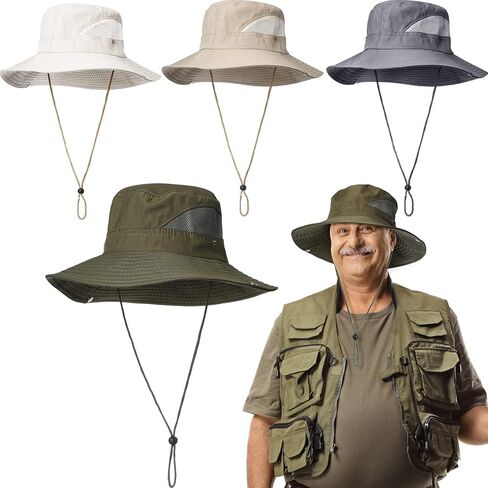 4 Pcs Sun Hat for Men Women Outdoor Bucket Hat Fishing Boonie Safari Hat Foldable Wide Brim Hat Sun Protection for Hiking Camping Gardening, 4 Colors in Saudi Arabia