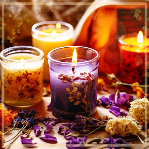 Coume 12 حزمة 10oz الجرار الشموع الزجاجية واضحة مع 8 حزمة الزهور المجففة أغطية الخيزران شمعة تسميات شمعة الفتائل لصنع الشموع، الجرار شمعة فارغة لهدايا الشموع محلية الصنع (الزجاج) in Saudi Arabia