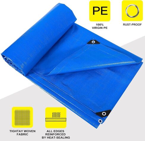 قماش القنب الأزرق 6X8ft 5Mil، غطاء قماش القنب، بطانية، مقاوم للماء، مقاوم للأشعة فوق البنفسجية، مقاوم للتمزق والتمزق، مشمع بولي مع حواف معززة للسقف، قارب غطاء حمام السباحة في الفناء للتخييم in Saudi Arabia
