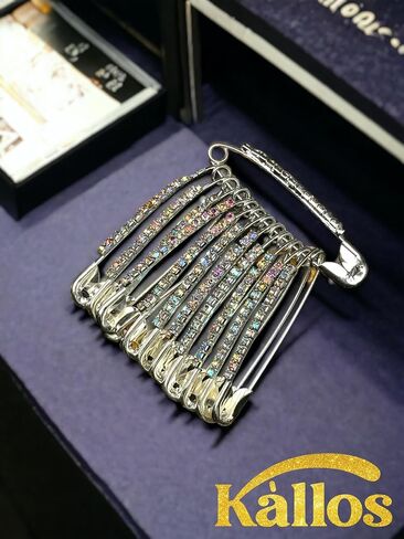12-Piece Golden Safety Pins with Multi Faux Crystal - Diamonds Designer Safety pin Saree pin - Saftey Pins for Clothing and Crafts. (Golden-Multi) in Saudi Arabia