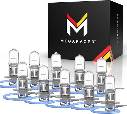 مصابيح ضباب هالوجين ميجا ريسر H3، 4300 كلفن أبيض دافئ 12 فولت 55 وات، لمبة إضاءة ضباب زينون غاز H3، لمبة بديلة لضوء الضباب للسيارات، 10 عبوات in Kuwait