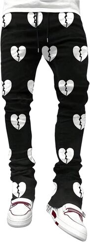 OYOANGLE Men's Graphic Print Drawstring Waist Stacked Sweatpants Streetwear Y2k Flared Pants in Saudi Arabia