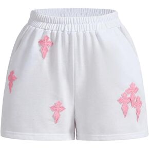 Floerns Women's Punk Cross Patched Elastic Waist Pocket Track Shorts